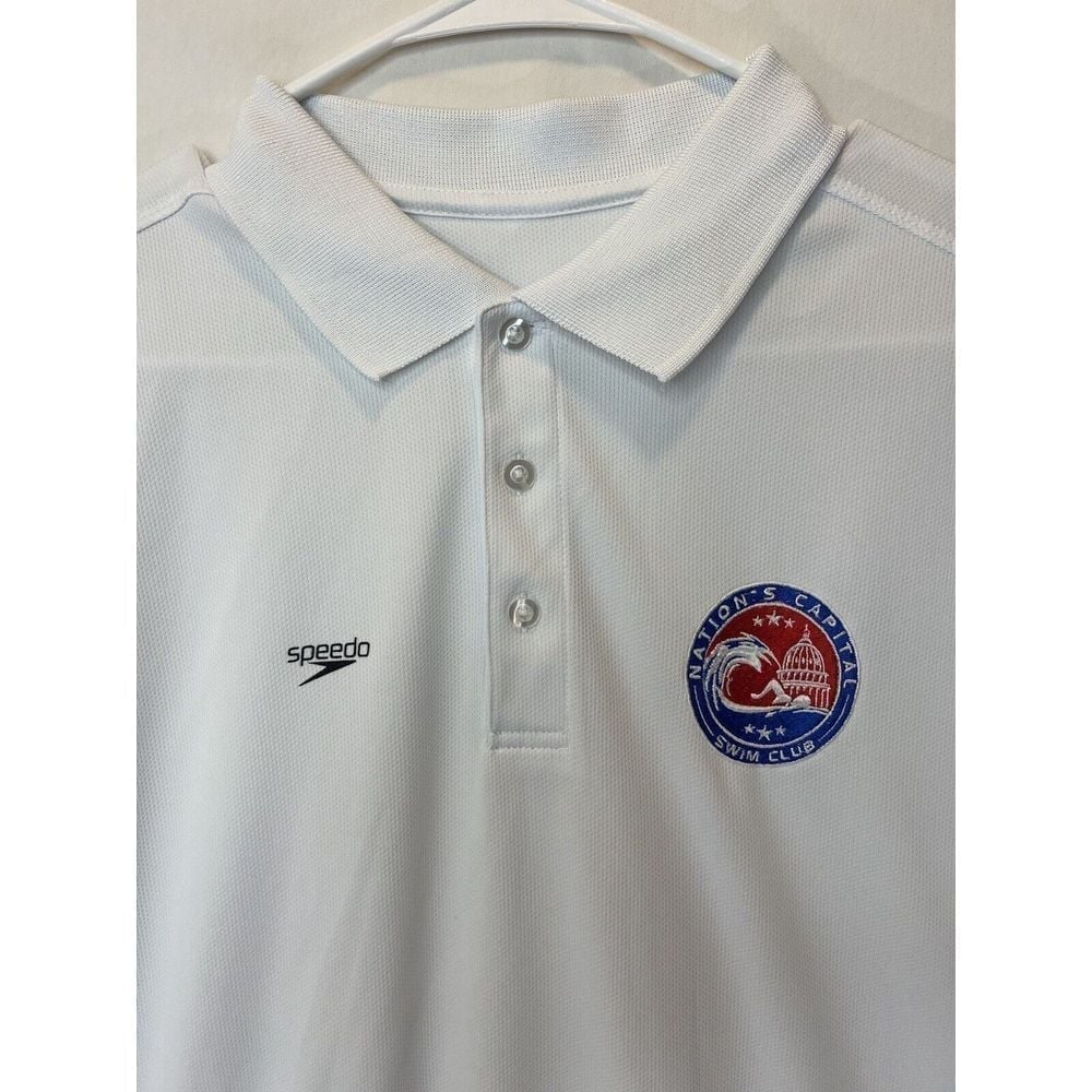 Clique Sz Large White Polo Shirt Nation's Capitol Swim Club Speedo Logo S/S