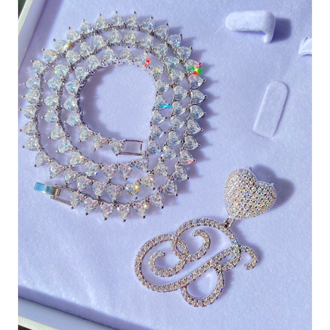 Women’s Intial Heart Tennis Chain Necklace