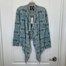 Johnny Was Biya Embroidered Cardigan Jacket Blue Gray Aztec Tribal S