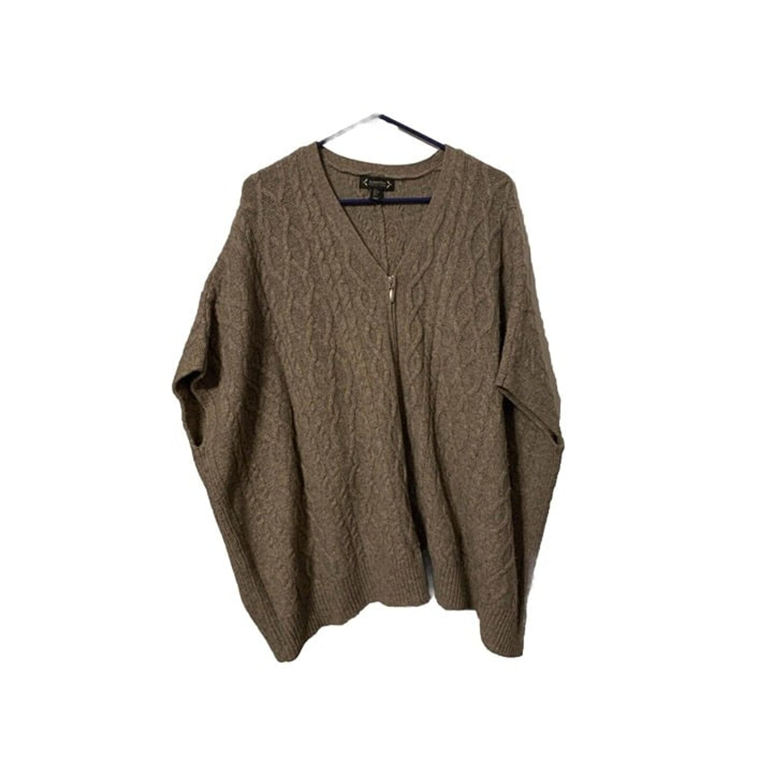 Nanette Lepore Wool Blend Cable Knit Zip Sweater Poncho Taupe Small