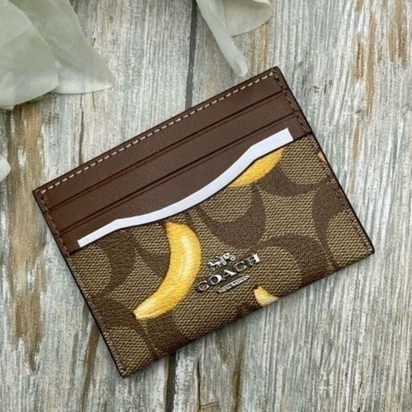 Slim Id Card Case In Signature Canvas With Banana Print Purse Bag Limited