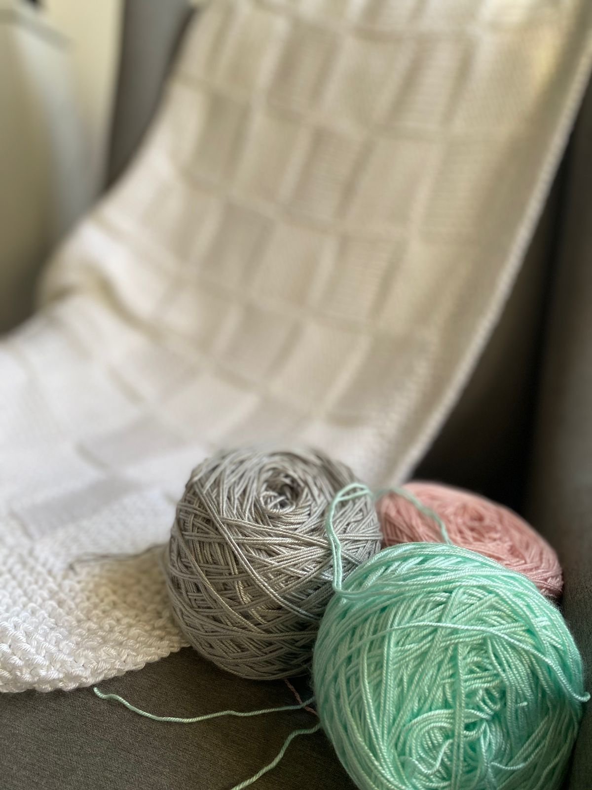 Hand knit baby blanket -white