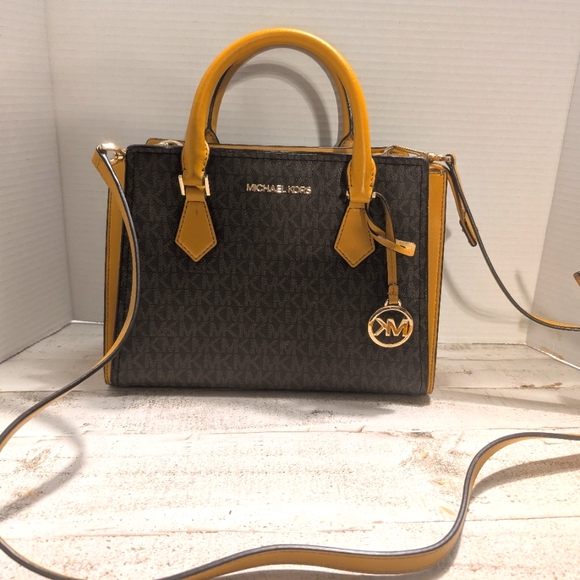 michael kors yellow and brown bag
