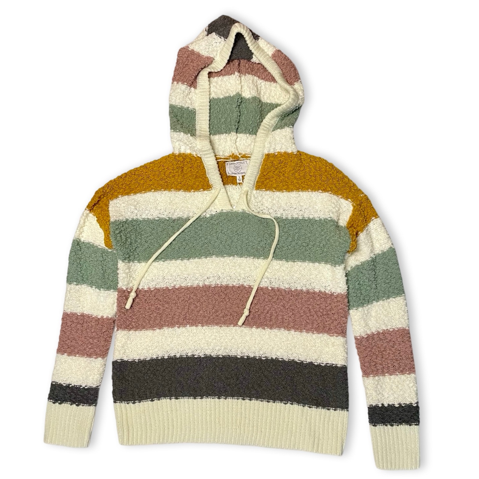 Knit Sweater Hoodie Women's S Striped Textured Chunky Gifts Relaxed Spring NWT