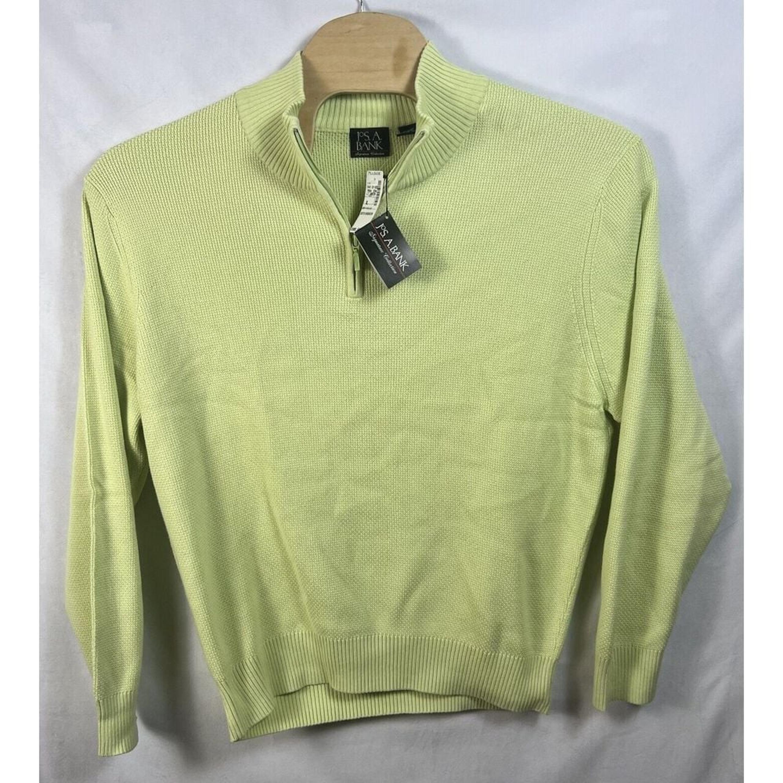 New Jos A Bank Signature Collection 1/4 Zip Sweater  XL Green 100% Cotton Flaw