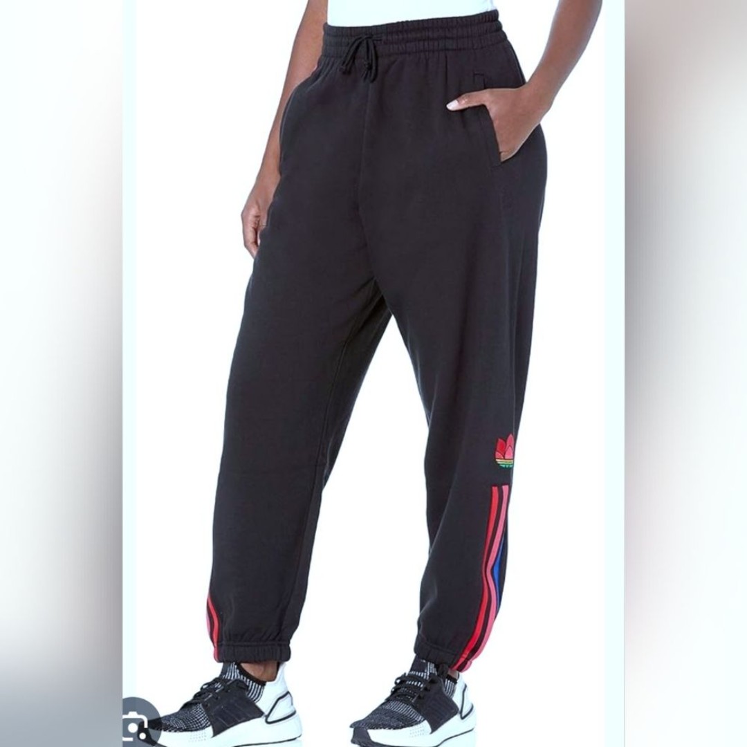 Adidas Originals Cuffed Sweatpants Pull-On Black Multicolor Stripe Women's Small