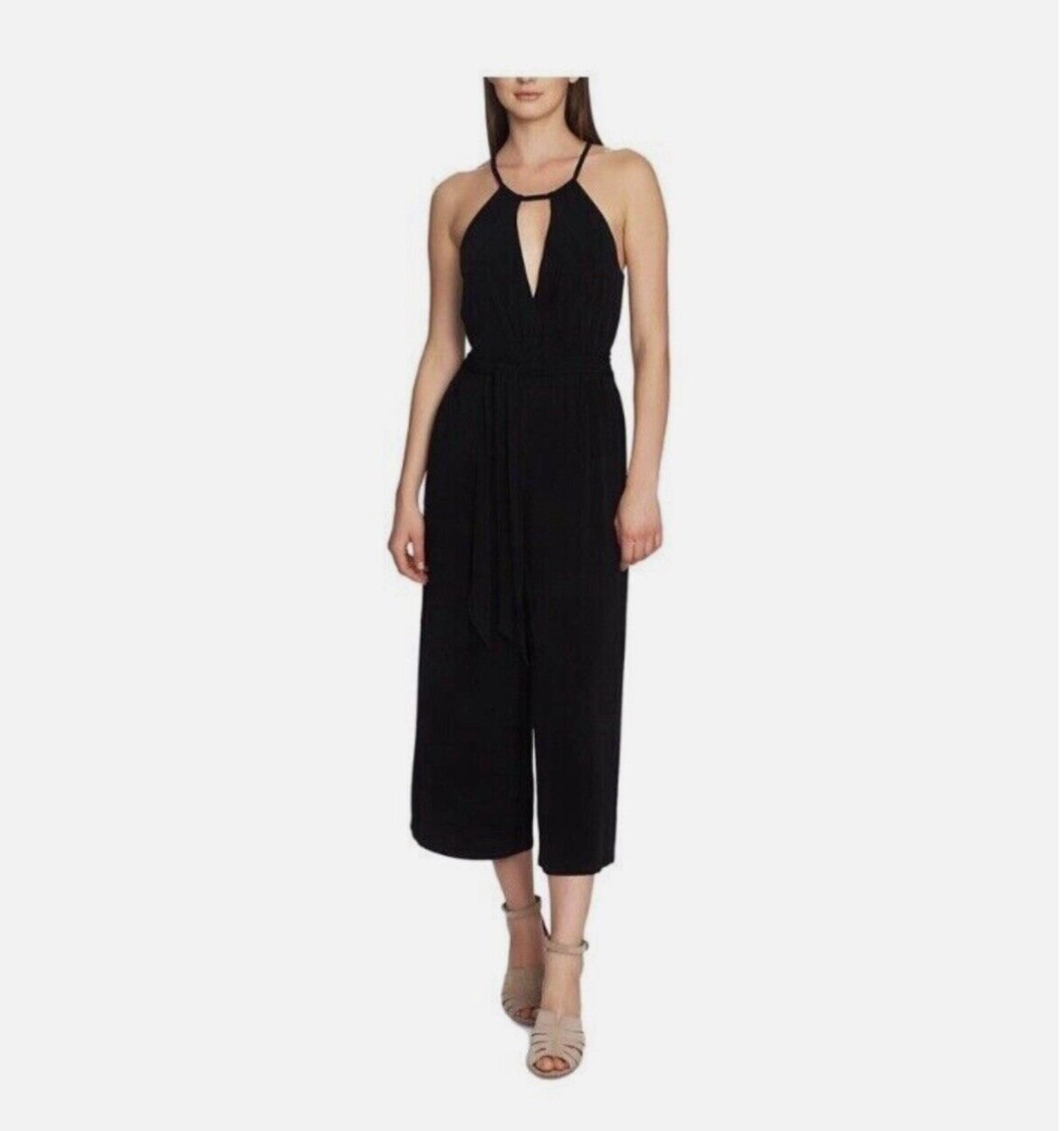 NWT 1. State Womens Black Sleeveless Keyhole Wide Leg Cocktail Jumpsuit Size L