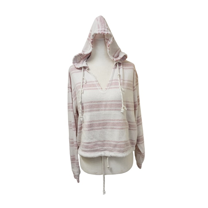 Billabong White Red Striped Knit Crop Beach Hoodie Sweater Pullover Small