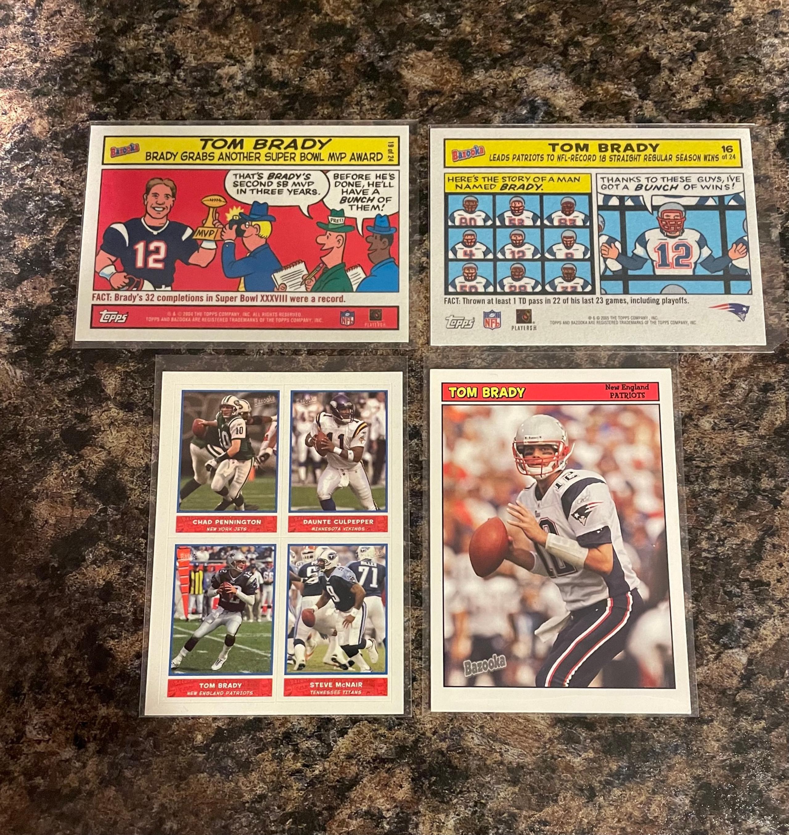 Tom Brady 2004 & 2005 Bazooka Comics, Bazooka, & Topps 2010 New England Patriots