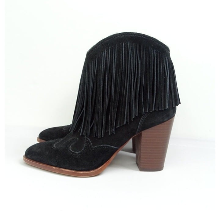 SAM EDELMAN BENJIE FRINGE SUEDE LEATHER ANKLE BOOTS BOOTIES RODEO WESTERN 9.5