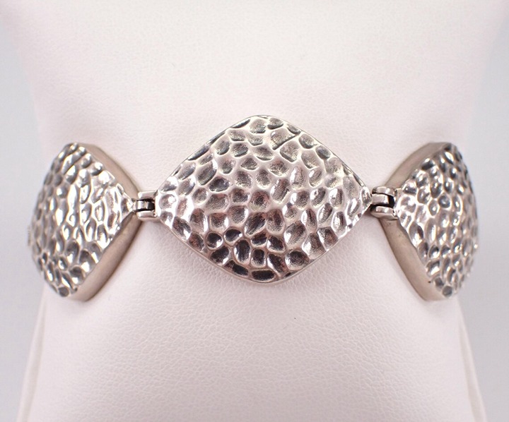 Vintage Chunky Sterling Silver Bracelet, Unique Hammered Textured Design