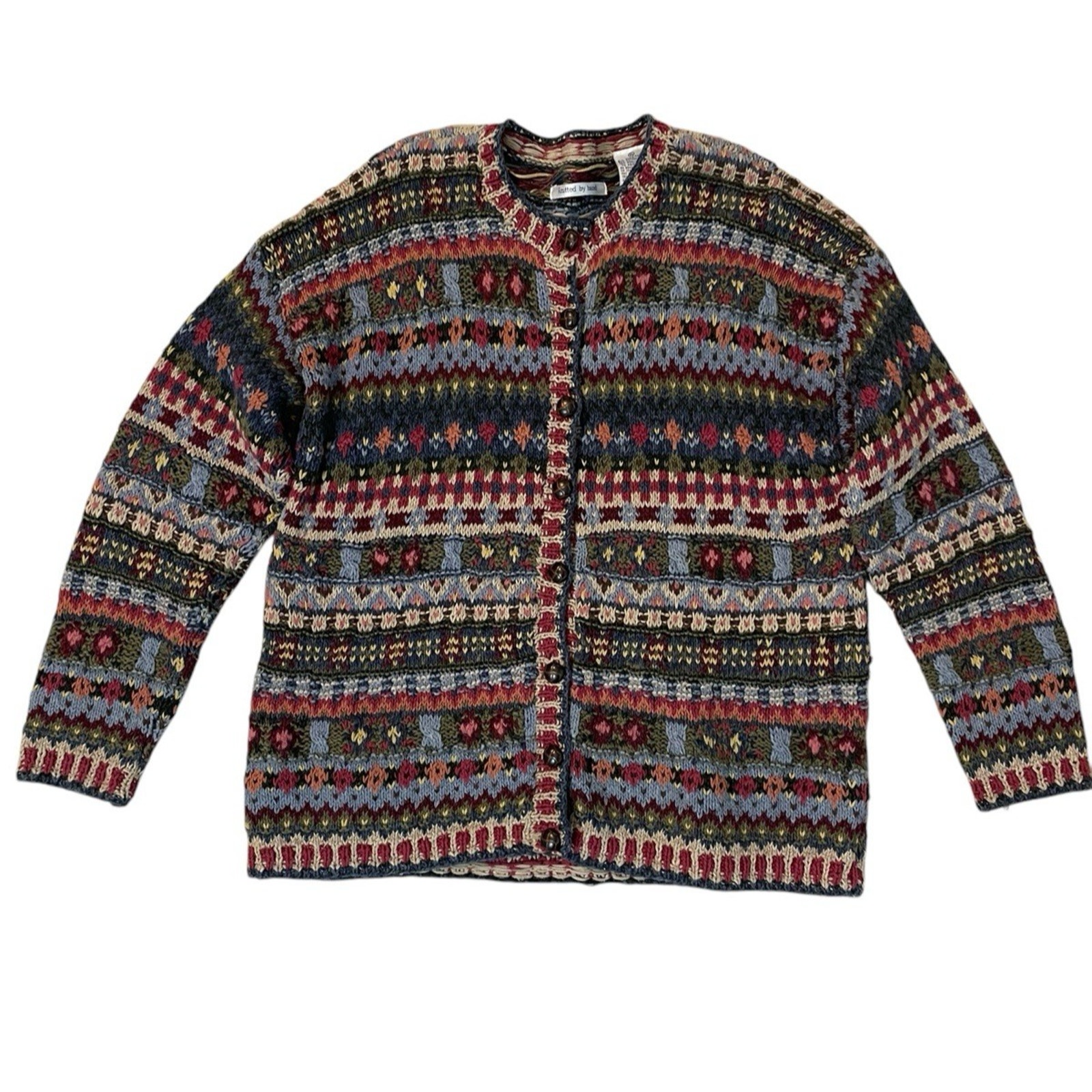 VTG Northern Isles Sweater Cardigan Womens Size XL Knit Fair Isle Alpine Cottage