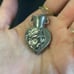 Vintage silver tone art nouveau flower vase necklace 30” in long
