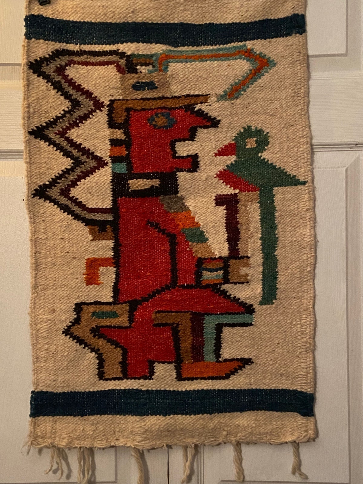 Vtg Handmade Wool Woven Aztec Mayan Small Area Rug Wall Hanging