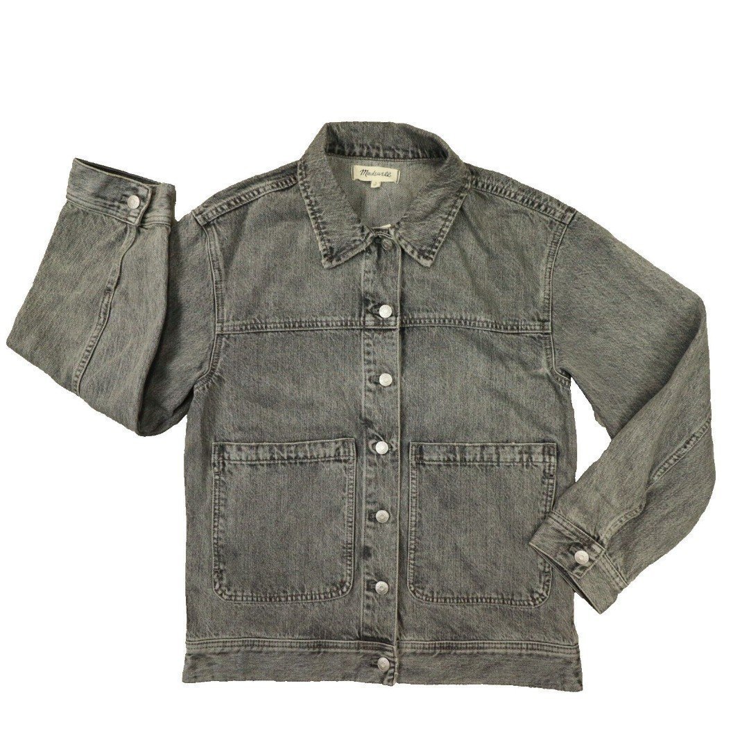 Madewell Women's Oversized Trucker Jean Jacket in Noll Wash Grey Size Small NWT