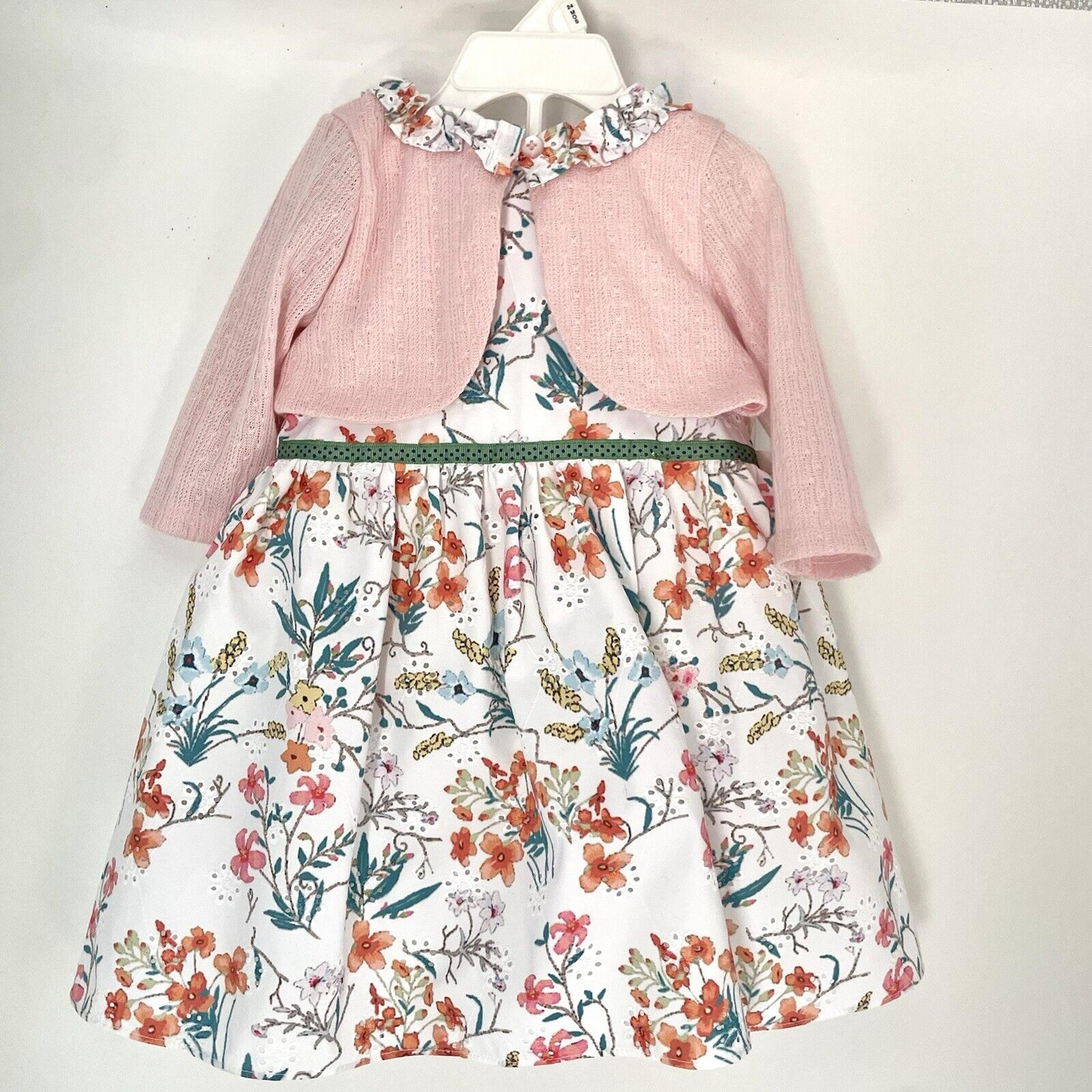 Formal Dress 24M baby girl Laura Ashley 3 piece White Floral Bloomers dress NWT