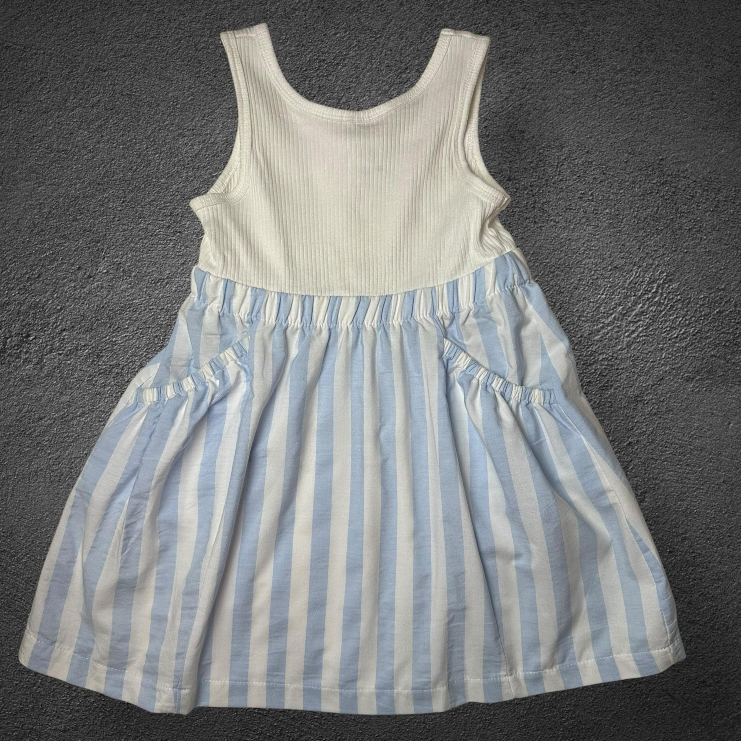 Zara kids girls blue and white striped dress size 4