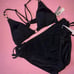 Victoria's Secret BIKINI L triangle TOP+XL bottom BLACK Strappy Golden Rings
