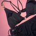 Victoria's Secret BIKINI L triangle TOP+XL bottom BLACK Strappy Golden Rings