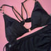 Victoria's Secret BIKINI L triangle TOP+XL bottom BLACK Strappy Golden Rings