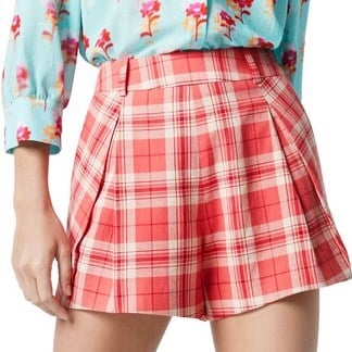 425 SMYTHE PLAID PRINT PLEATED SHORTS
