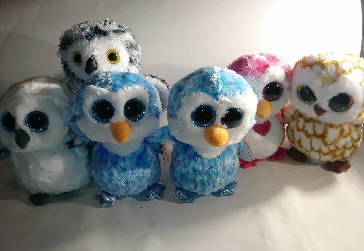 lot of five TY Owl Beanie Boo, Douglas Owl spells, 2 ice cube, Juliet, swoops