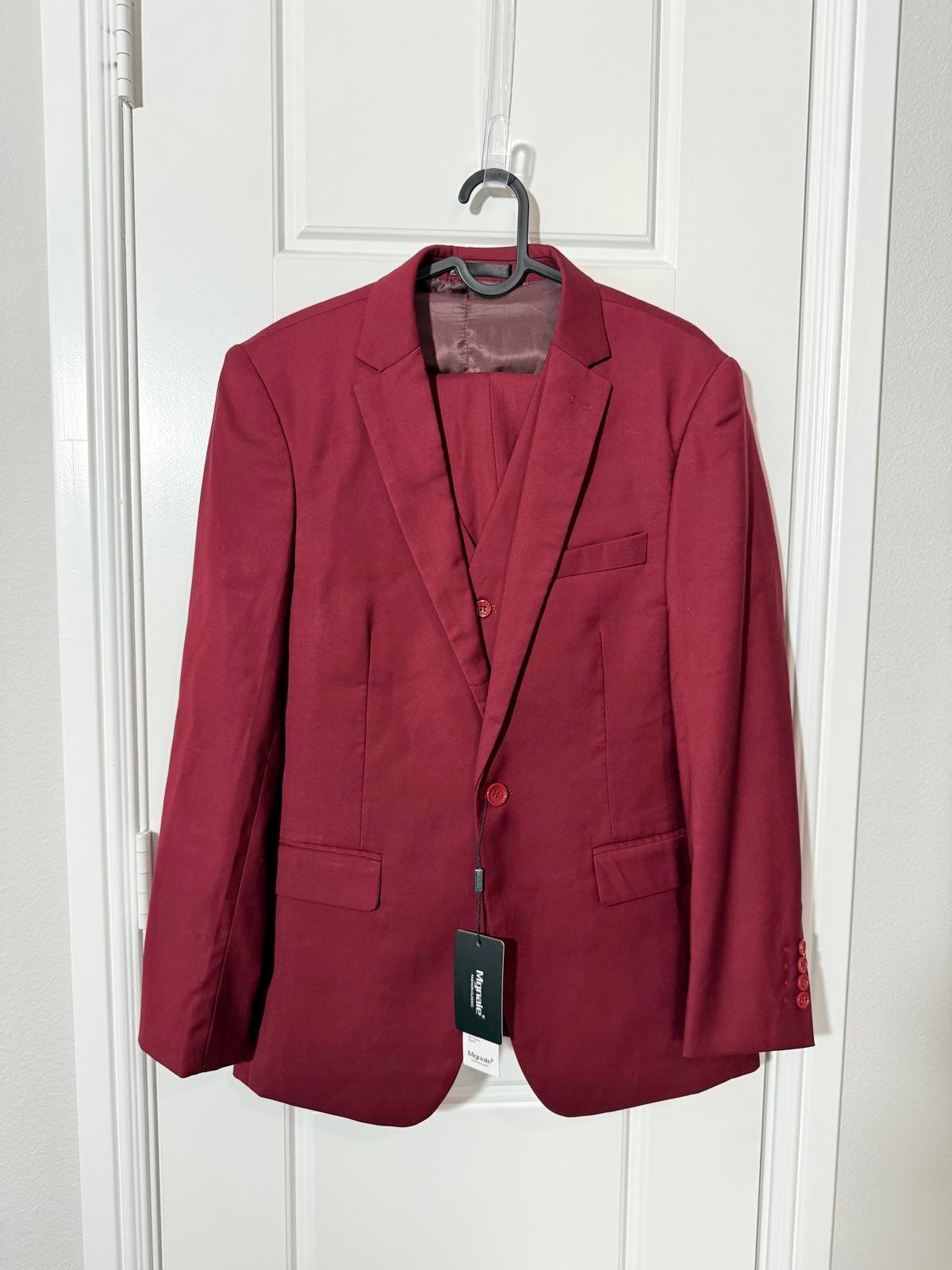Mgnaie Suits for Men Size Small 3 Pieces Burgundy Red with Tie