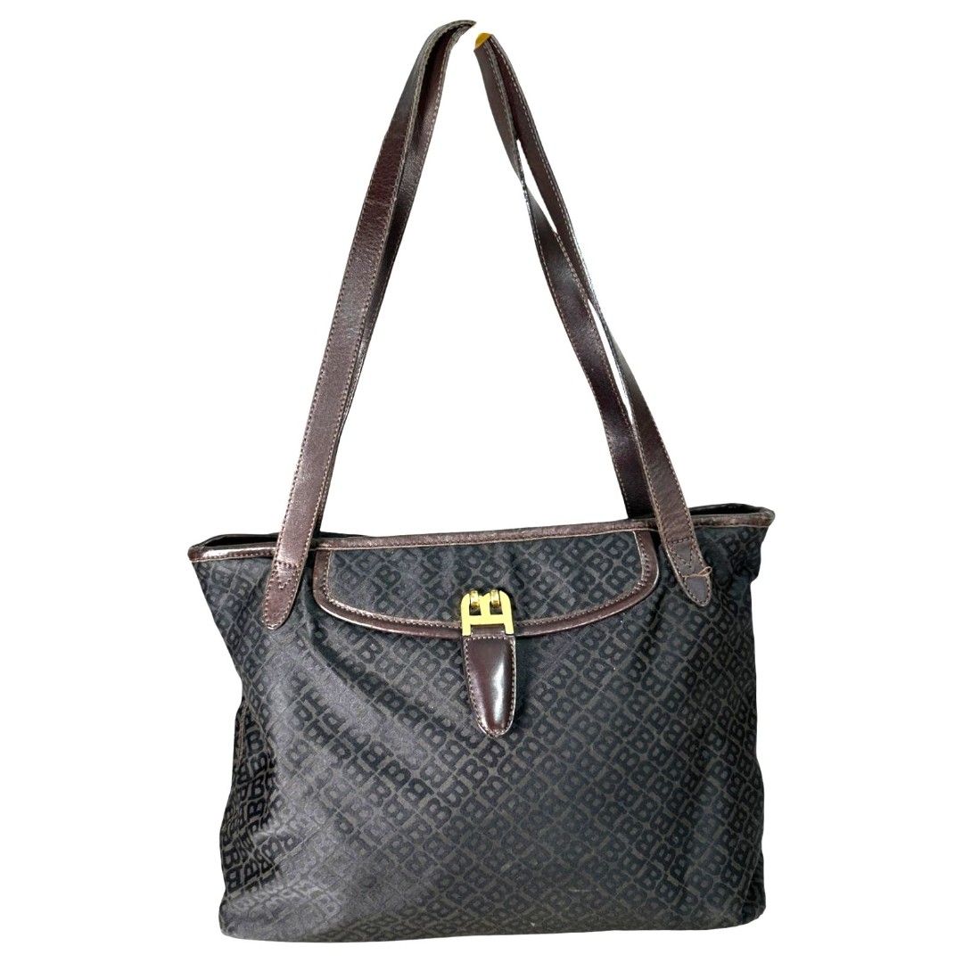 Bally Vintage Shoulder Bag Tote Gold Brown Leather