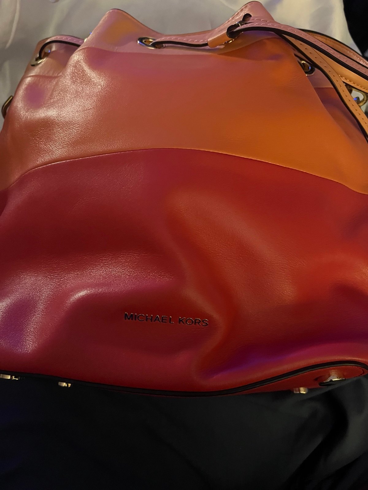 MICHAEL Michael Kors Dottie Pink/Pink Grapefruit/Peach Leather Bucket Bag