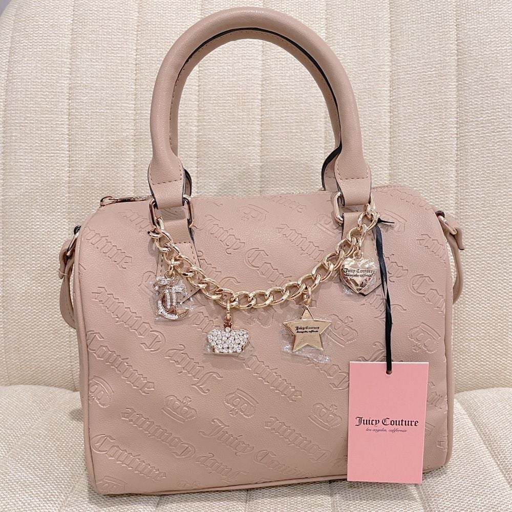 NEW Juicy Couture Cafe Brown Not Your Babe Satchel Crossbody Bag Charm Chain
