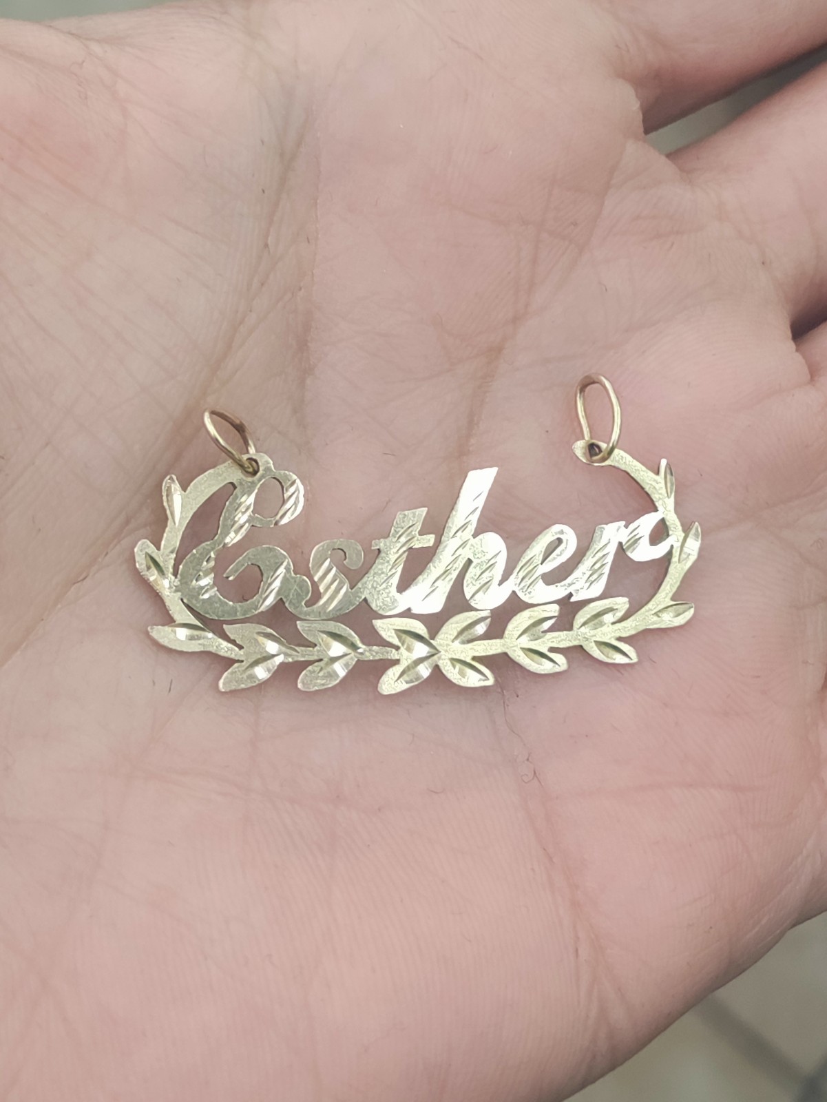 14k yellow gold Esther name plate charm pendant