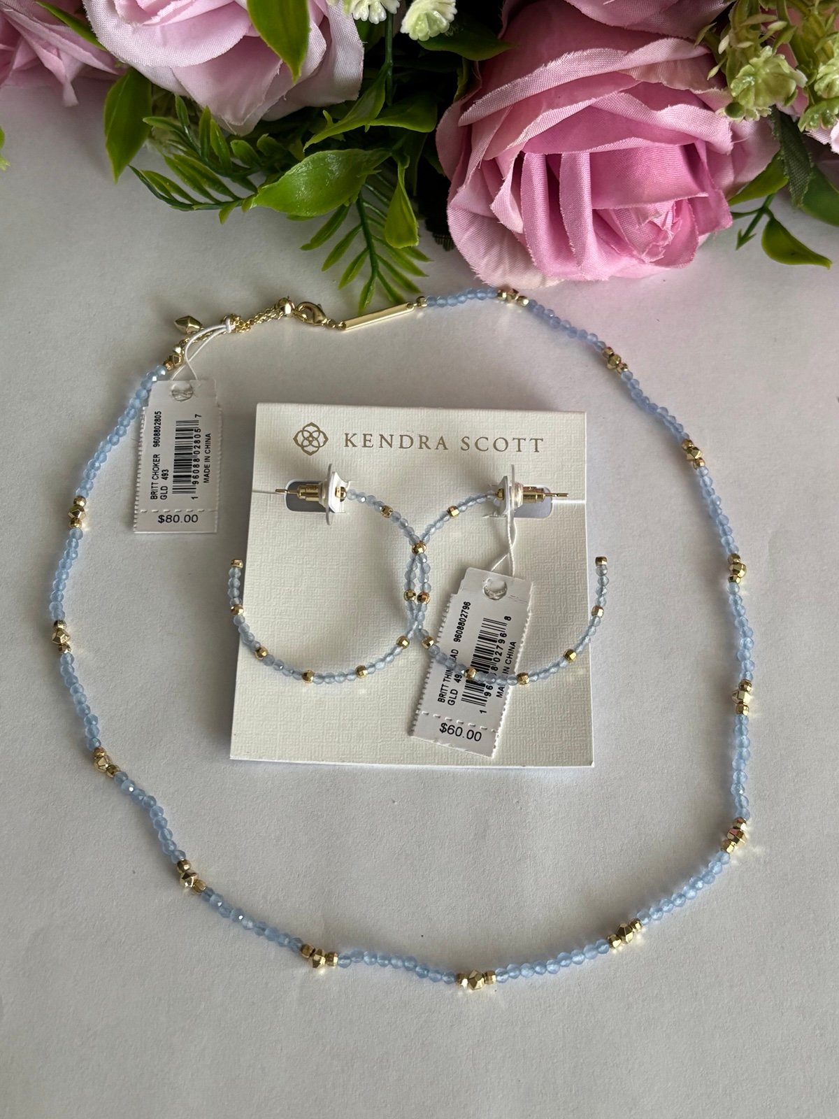 NWT Kendra Scott set of Britt earrings + Choker Necklace in gold Periwinkle