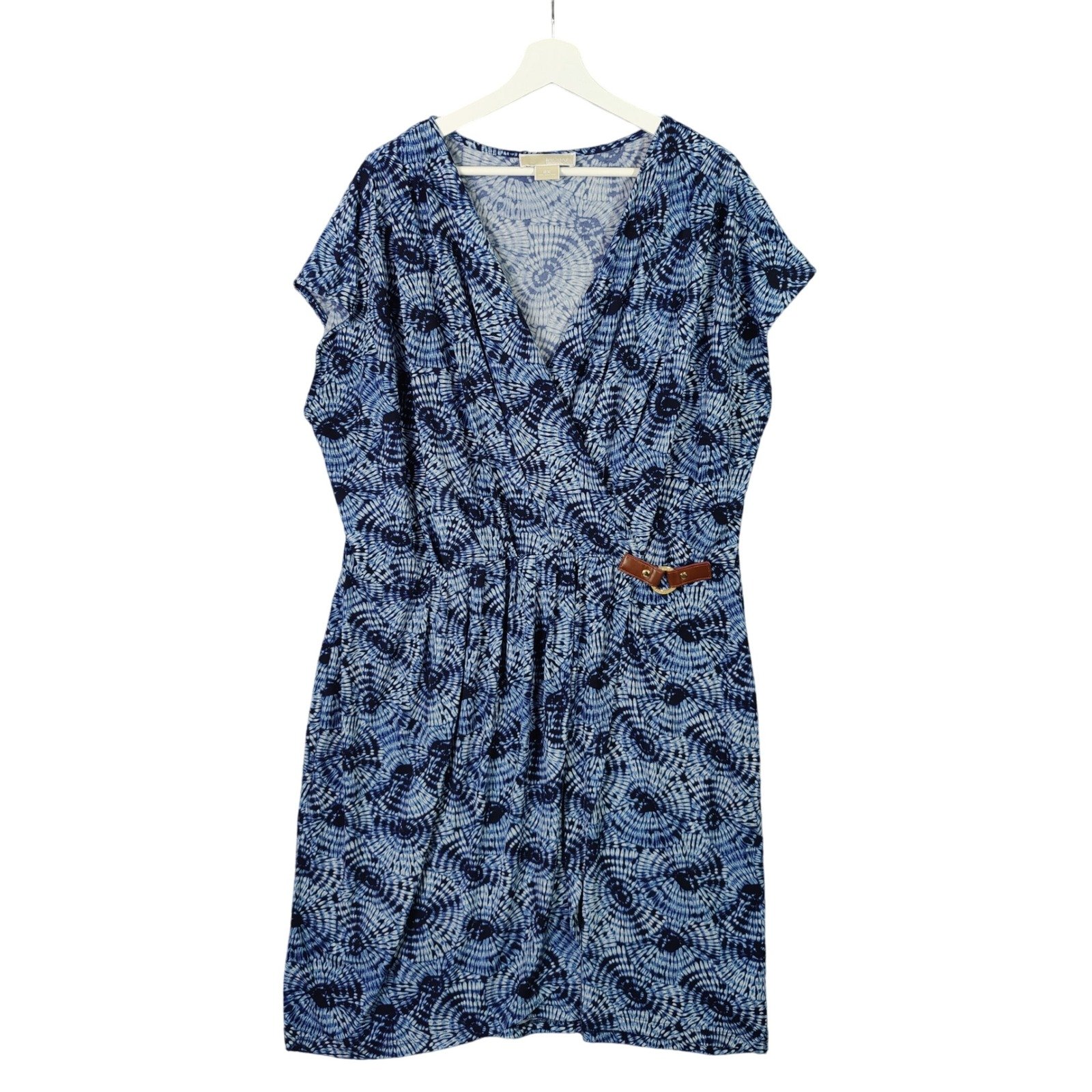 Michael Kors MMK Midi Blue Tie Dye Faux Wrap Office Coastal Dress Women Size 2X