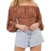 ASTR the label off the shoulder boho floral chiffon sleeve crop top size XS
