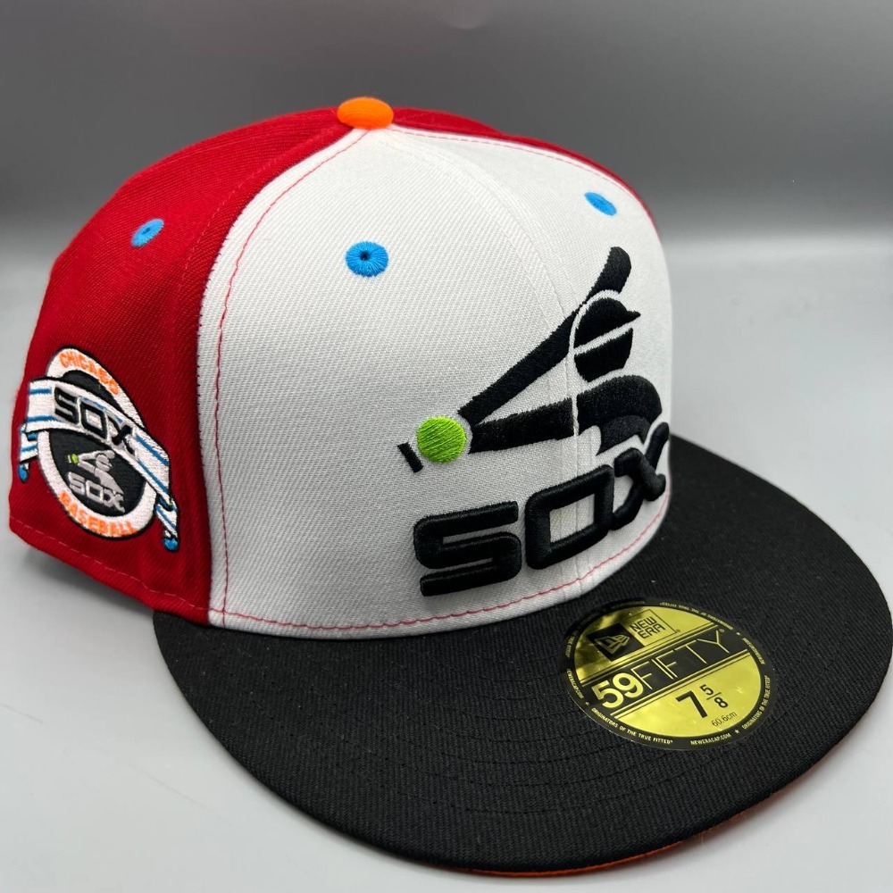 Chicago White Sox Hat Men 7 5/8 White Red 59Fifty New Era Fitted Cap