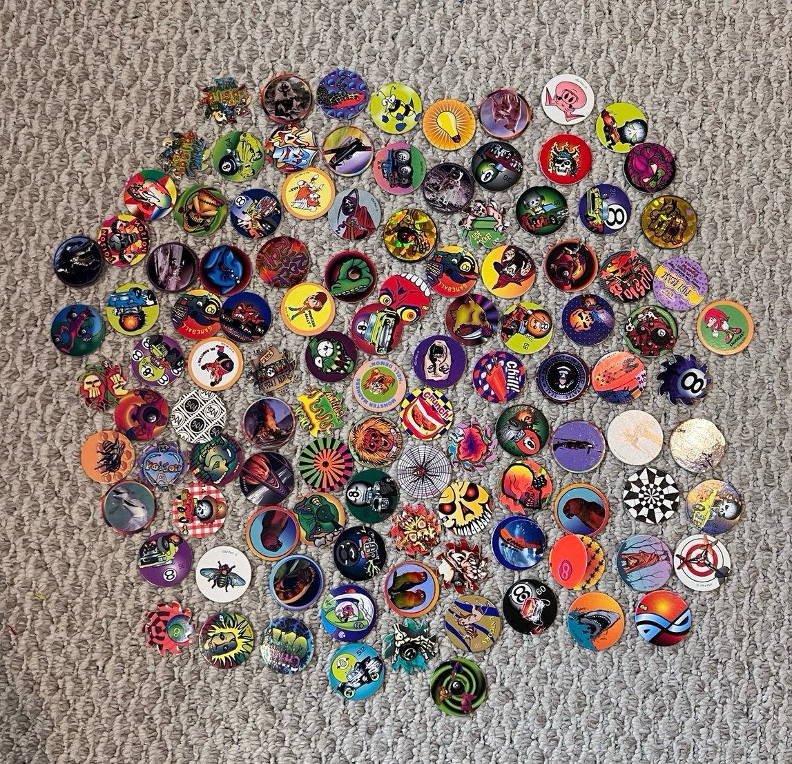 Vintage 1990s 90s Pogs And Slammers Lot 110 Count Poison Skybox Spawn 8 Ball etc