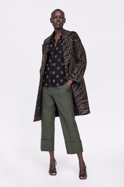 New Zara Animal Print Double Breast Coat