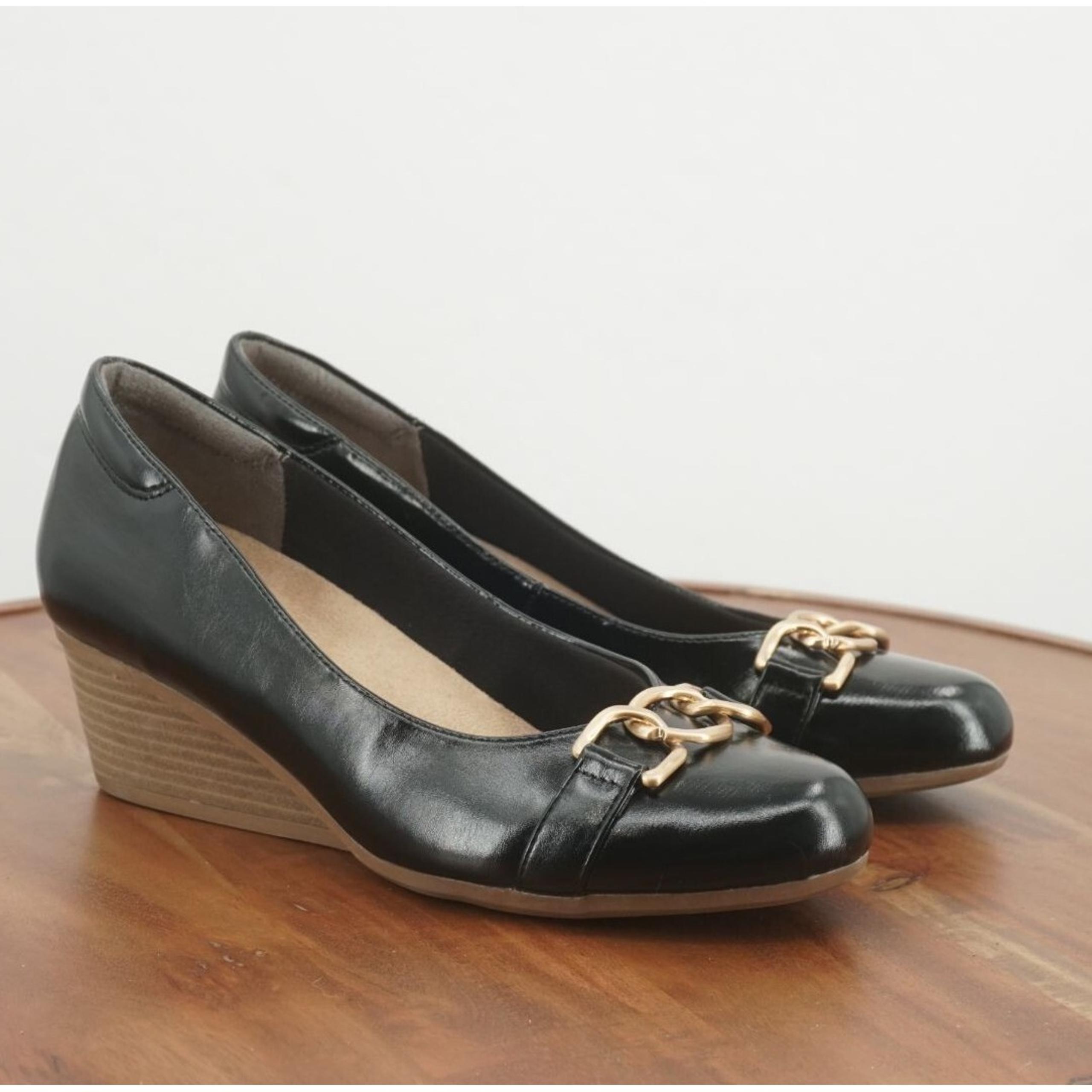 Dr Scholls Womens Be Adorned Wedge Pumps Size 9.5 Black Faux Patent