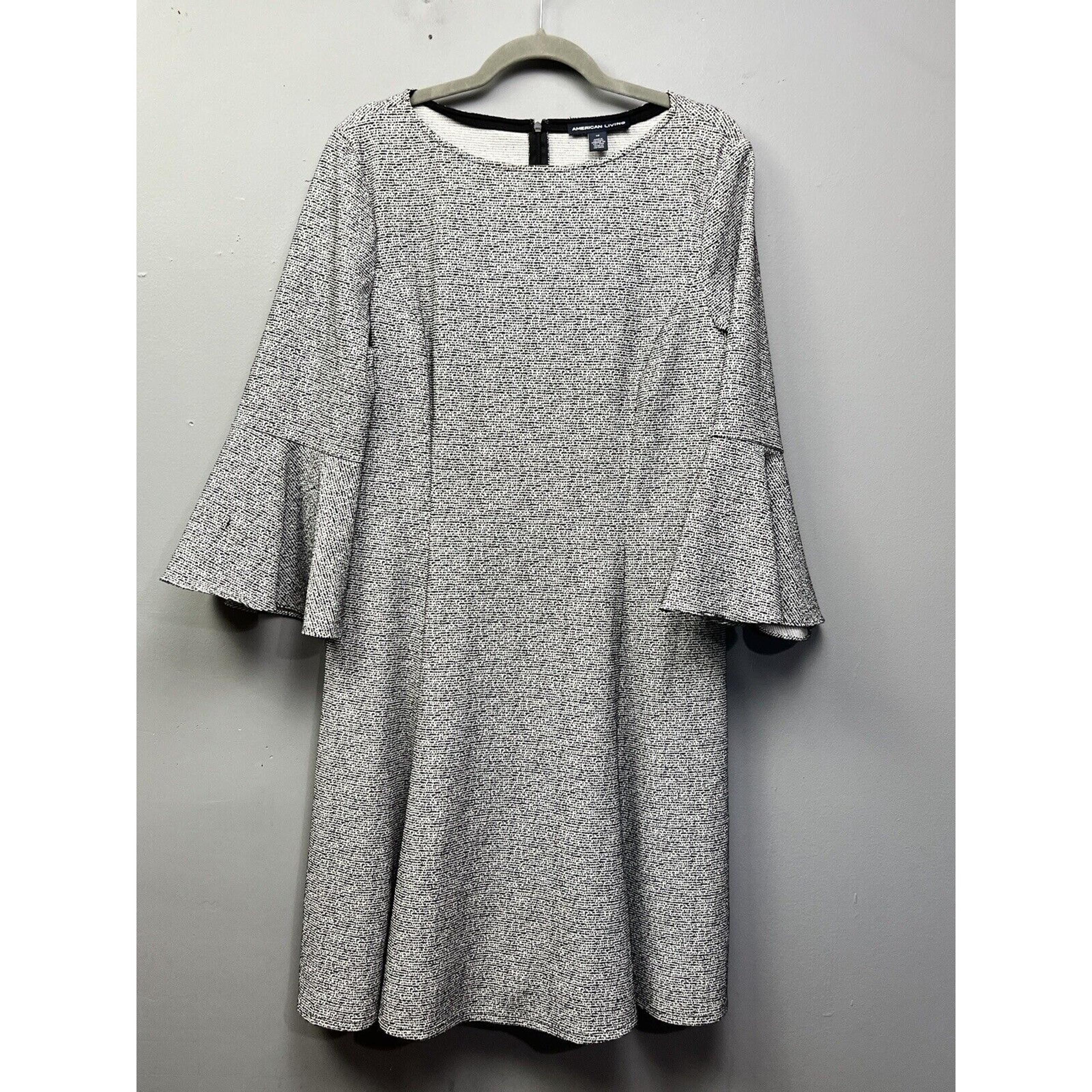 American Living Dress Womens 14 Tweed Bell-sleeve Midi Gray Sheath Academia