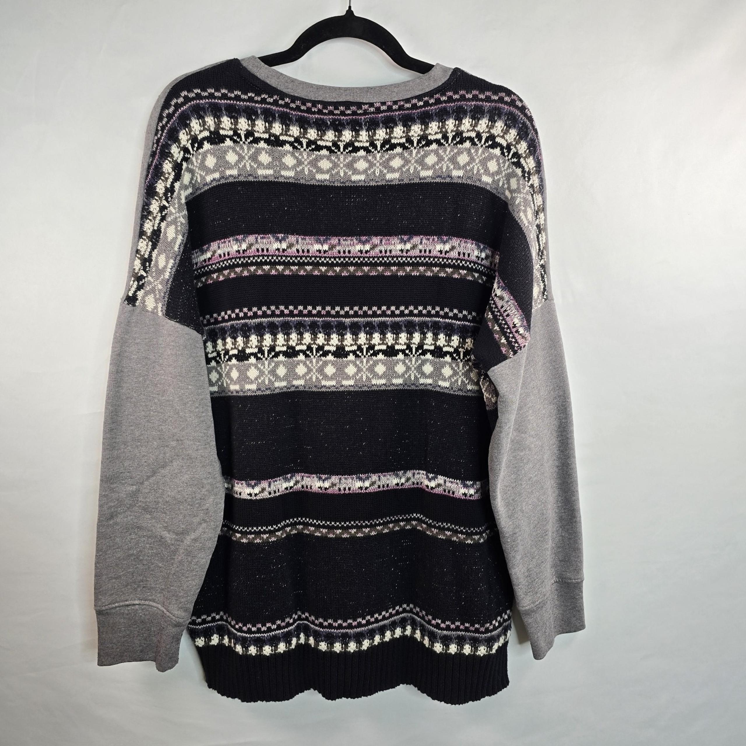 Lucky Brand Sweater Sweatshirt Combo Gray Black Relaxed Fit Women's Large Knit