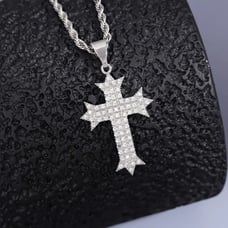 24 Womens 2ct Diamond 14K White Gold Cross Necklace Rope Chain Silver Jewelry