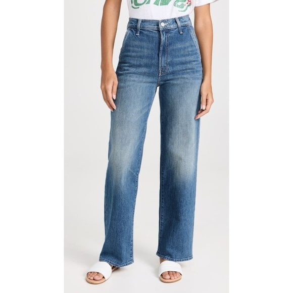 NWT Mother High Waisted Spinner Prep Skimp in Flash Back Wide Leg Jeans 33