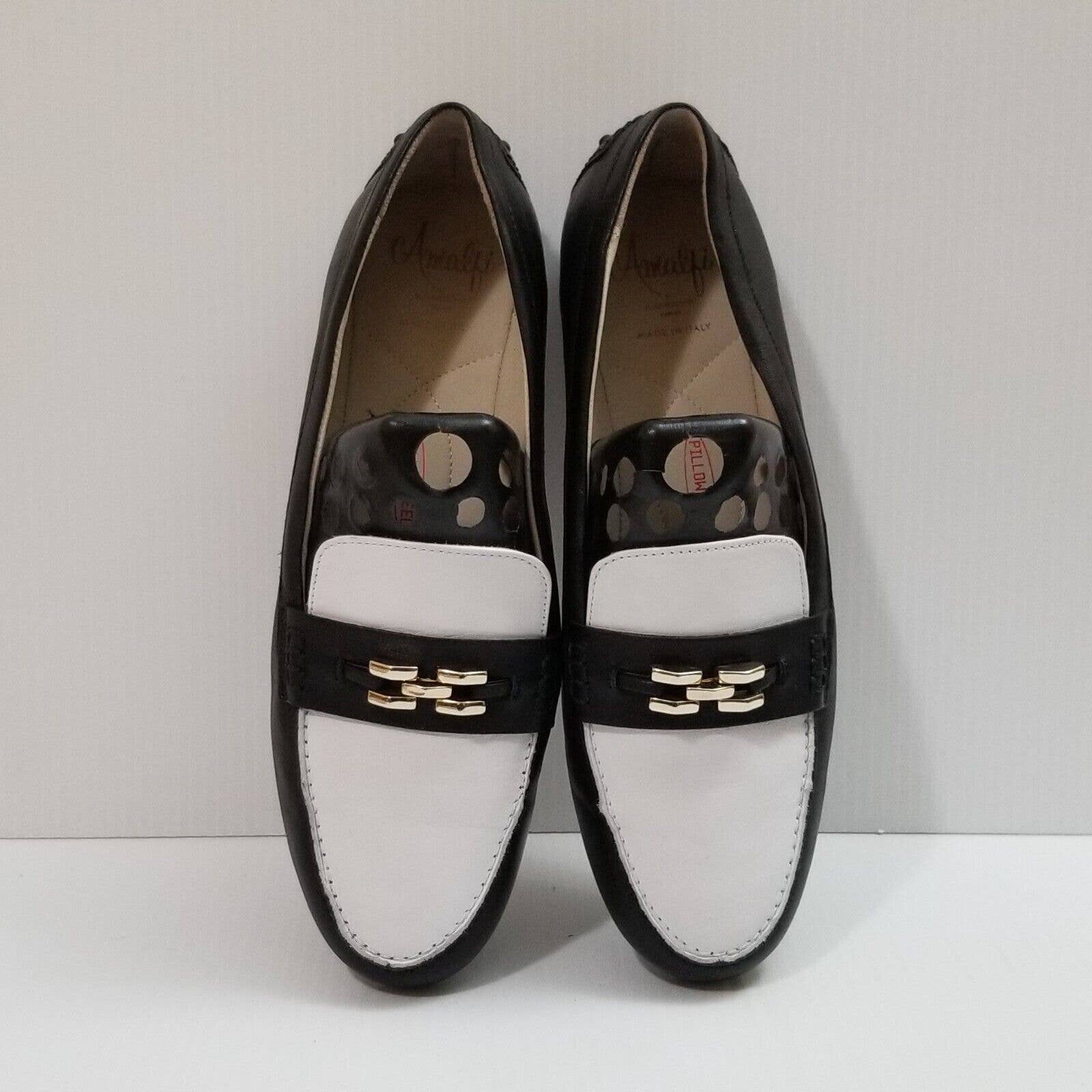 Amalfi by Rangoni Womens Size 7.5W Wide Black White Flat Shoes Loafers MSRP 280