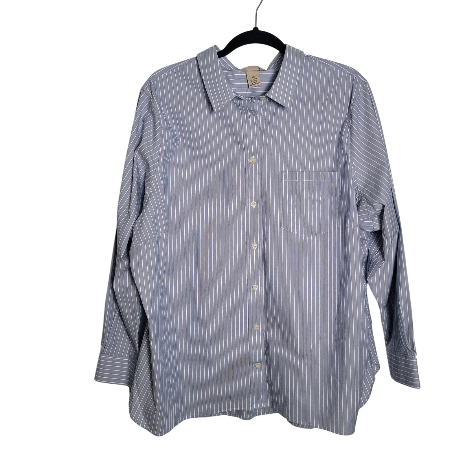 Duluth Trading Co Size 2x NEW Women's Plus Wrinklefighter Button Up Blue Stripe