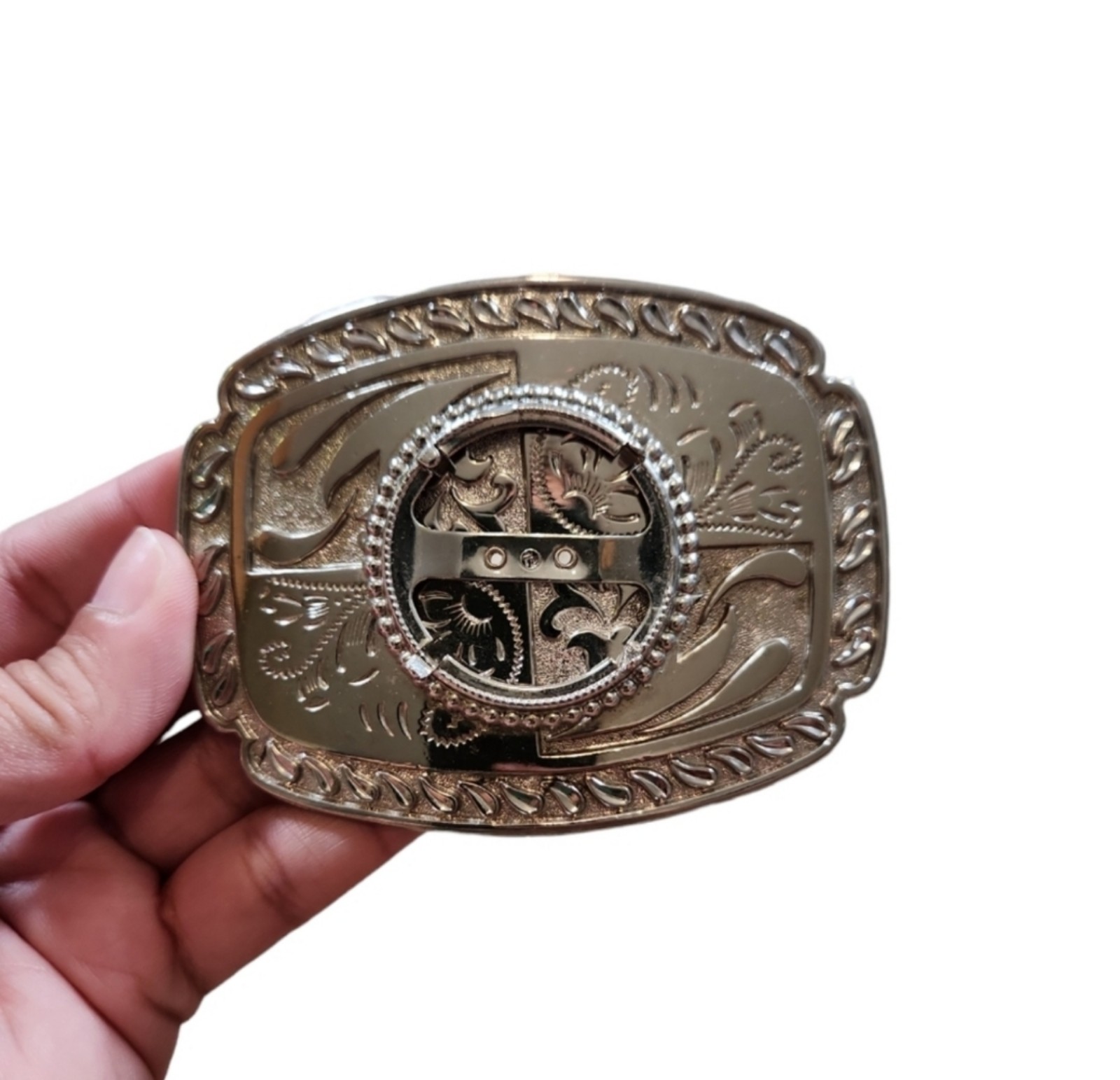 Silver Belt Buckle to Hold your Silver Dollar or 39 MM Stone 4 x 3