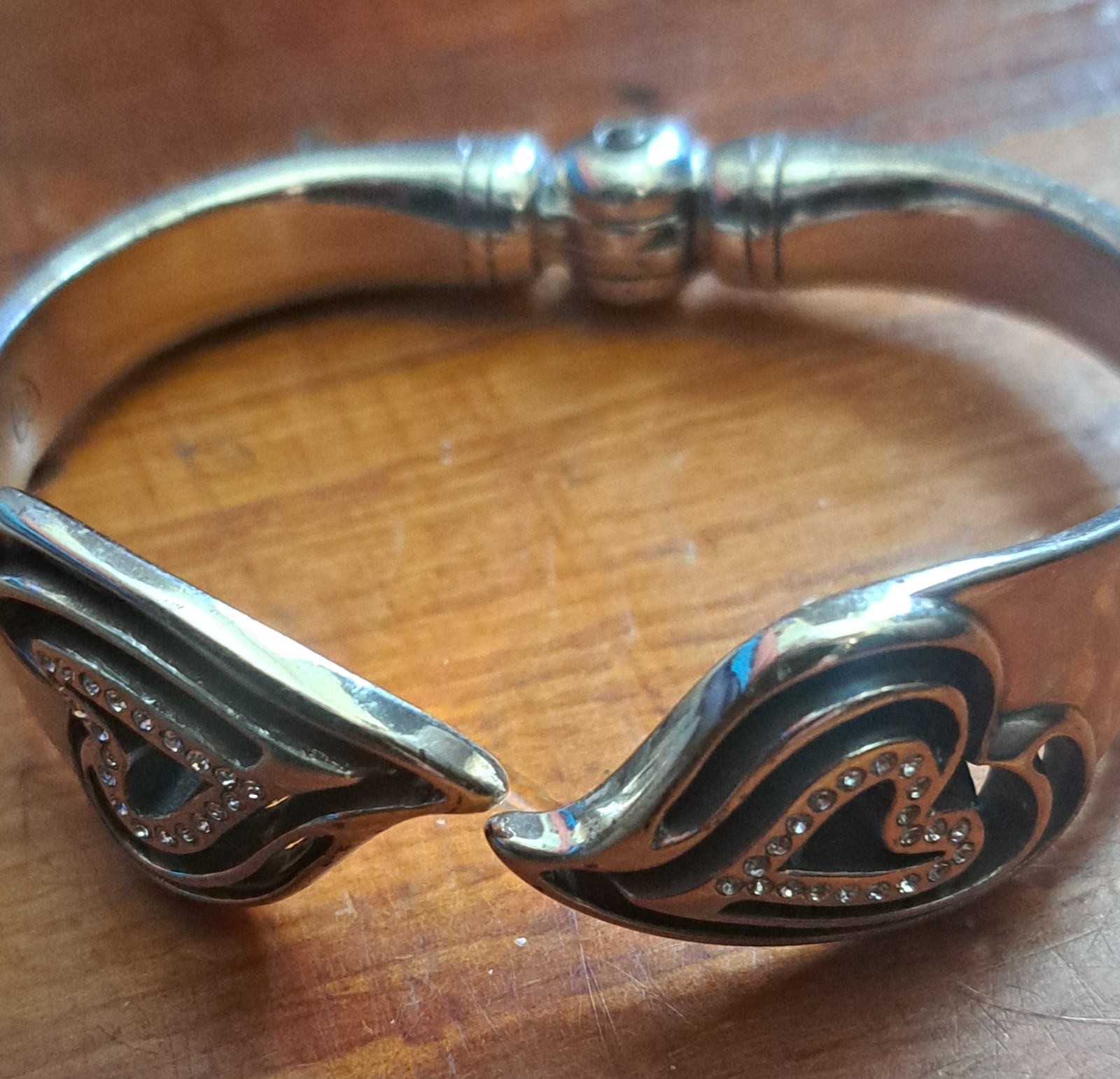 Brighton Heavy Sterling Silver Plated Abstract Rhinestones Heart Cuff Clamper
