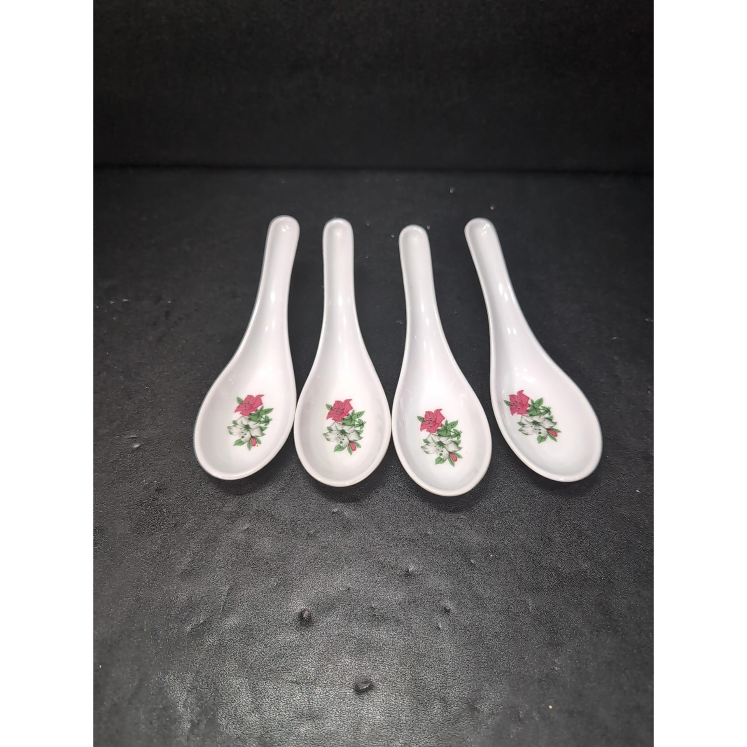 Floral Melamine Spoon Rest Set, White Red Flower Design, Utensil Holder Set of 4