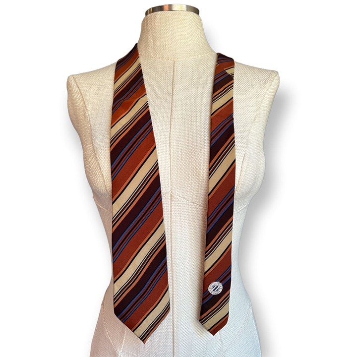 Vintage Ermenegildo Zegna Exclusive Design Brown Tan Stripe Silk Narrow Neck Tie