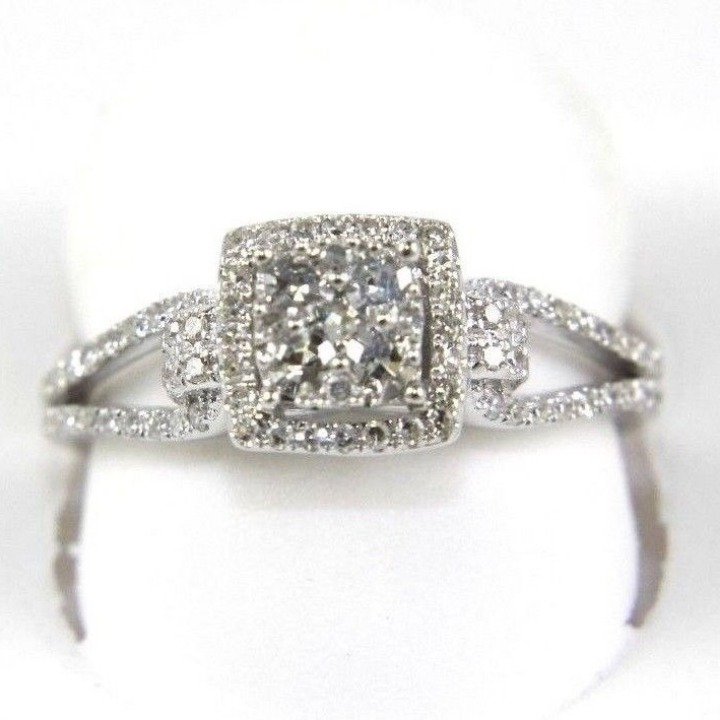 Round Diamond Square Pave 14k Gold Ring