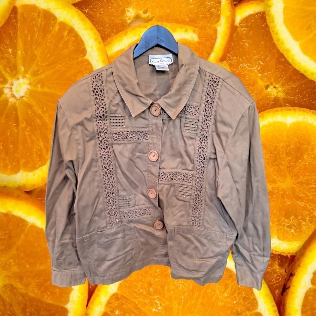 Vintage Saint Germain Paris Tan Button Up Blazer Size Large
